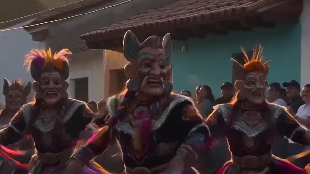 Danzantes con máscaras en una fiesta