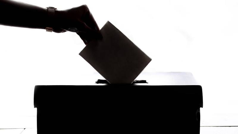 Mano depositando un voto en una urna